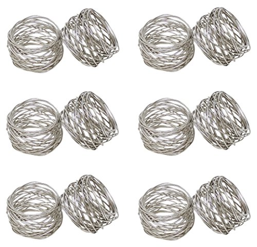 SKAVIJ Napkin Rings Set of 12 for Christmas, Dinner Parties, Holidays, Dining Table Decoration Handmade Metal Napkin Holder Silver