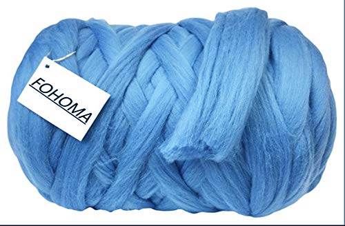 Giant Wool Yarn Chunky Arm Knitting Super Soft Wool Yarn Bulky Wool Roving (2 kg/4.4 lbs, Blue)