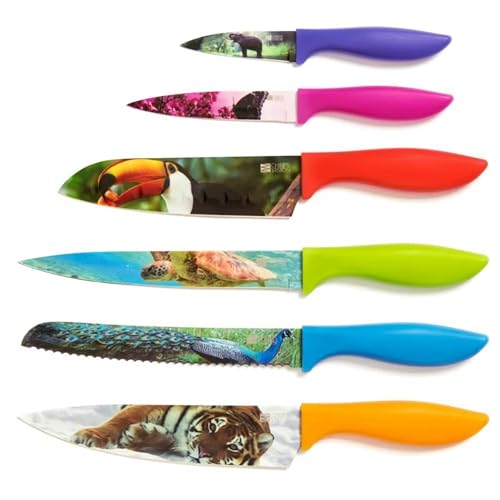 Wildlife Kitchen Knife Set in Gift Box - Cool Gifts for Animal Lovers - 6-Piece Colorful Chefs Knives Set - Unique Gift Idea for Home, Wedding Gifts for Couple, Housewarming Gifts for Hostess