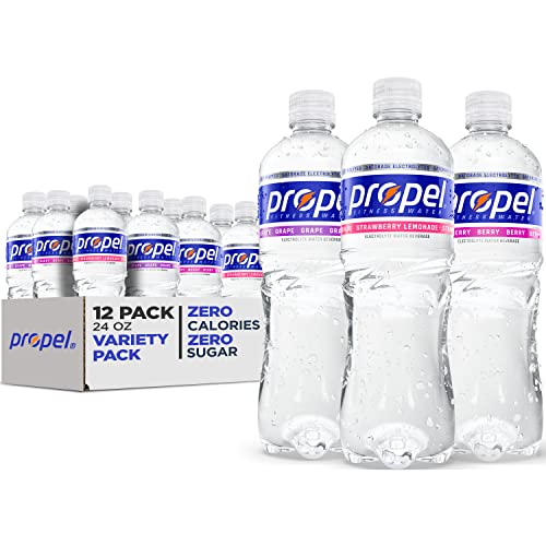 Propel, 3 Flavor Variety Pack, Zero Calorie Water Beverage with Electrolytes & Vitamins C&E, 24 Fl Oz (Pack of 12)