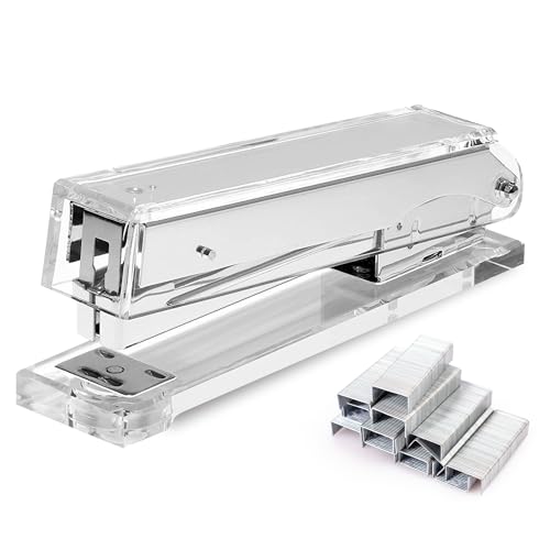 OfficeGoods Acrylic Stapler - Gorgeous Modern Accessory for The Stylish Desk at Home, Office, or School - Takes Standard 1/4" Staples - 5.25" Long - Silver