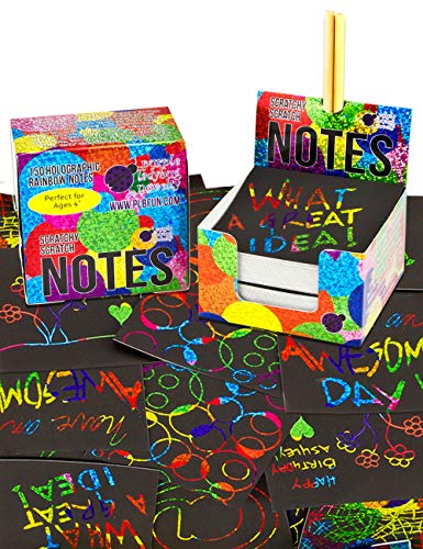 Purple Ladybug Scratch Off Mini Art Notes 2 Stylus Pen Set - 150 Sheets of Rainbow Holographic Scratch Paper for Kids Arts and Crafts, Airplane or Car Travel Toys - Fun Gift for Teens, Women or Anyone
