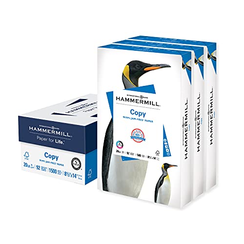 Hammermill Paper, Copy Paper Poly Wrap, 8.5x14 Paper, Legal Size, 20lb Paper, 92 Bright, 3 Ream Case / 1,500 Sheets (150800C) Acid Free Paper