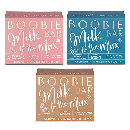 Boobie Bar: Herbal Breastfeeding Bar Value Pack (3 Flavor Pack - Blueberry, Oat Choc Chip, PB), lactation supplement, more effective than lactation cookies for breastfeeding moms