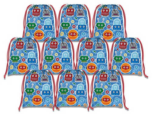 Robot Drawstring Bags Kids Birthday Party Supplies Favor Bags 10 Pack