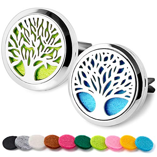 Book Cover Maromalife Car Diffuser Vent Clip 2 PCS Set, Essential Oil Car Clip Locket Stainless Steel Tree Design Car Clips with 20 Felt Pads
