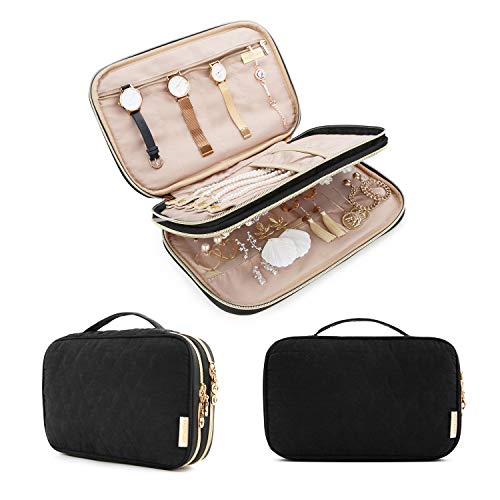 BAGSMART Double Layer Travel Jewelry Organizer Jewelry Storage Carrying Cases for Earrings, Necklaces, Rings, Blue
