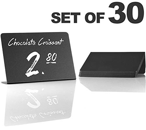 30 Pack Rustic Mini Chalkboard Signs - Easy To Write And Wipe Out - For Liquid Chalk Markers And Chalk - Small Plastic Message Board Signs - Table Numbers - Food Labels For Party - Small Chalkboard