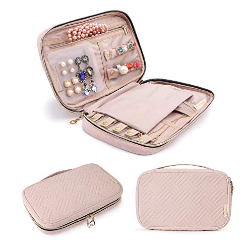 BAGSMART Jewelry Organizer Case Travel Jewelry Storage Bag for Necklace, Earrings, Rings, Bracelet, Pink