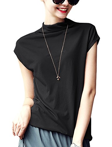 Women's Cotton Mock Neck Sleeveless3/4 Sleeve Top Tanks Turtleneck Blouse Plain Shirt