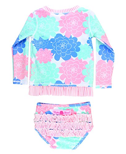RuffleButts Little Girls Rash Guard 2-Piece Swimsuit Set - Long Sleeve Bikini with UPF 50+ Sun Protection