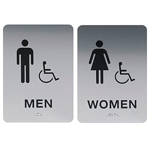 Custom Product Solutions Men & Women ADA Restroom (Bathroom) Modern Chic Sign w/Braille - Silver/Black
