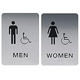 Custom Product Solutions Men & Women ADA Restroom (Bathroom) Modern Chic Sign w/Braille - Silver/Black