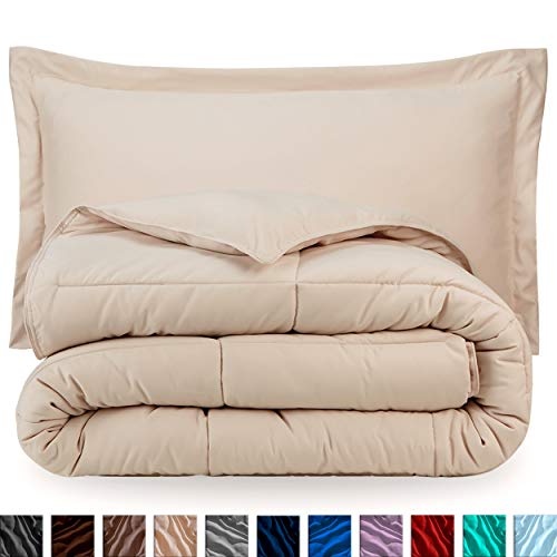 Book Cover Bare Home Comforter Set - Full/Queen - Goose Down Alternative - Ultra-Soft - Premium 1800 Series - Hypoallergenic - All Season Breathable Warmth (Full/Queen, Sand)