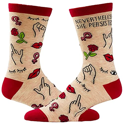 Nevertheless She Persisted Socks Cool Girl Power Fun Colorful Novelty Funky RBG Ruth Bader Ginsburg (Pink) - Womens (5-10)