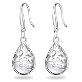 "Wishing Tree" Minimalist Silver Earrings Solid Sterling Silver Plated Polished Teardrop Cat's Stone Vintage Dangles