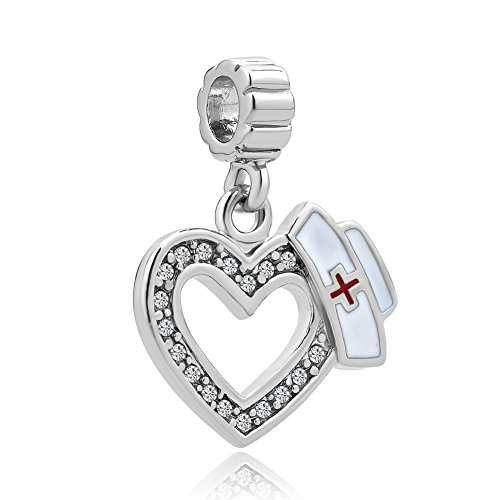 Charmed Craft Heart Love Nurse Charms Nurse Cap Red Cross Dangle Beads for Bracelets