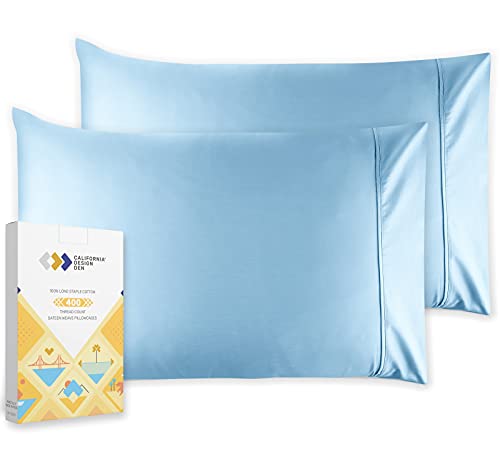 King Size Pillow Case Set of 2 Soft 100% Cotton Sateen, 400 Thread Count, Cool & Smooth Pillow Cases (Sky Blue)