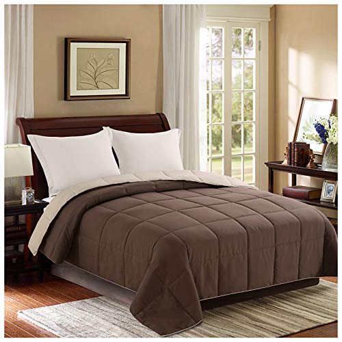 Book Cover Homelike Moment King Lightweight Comforter Brown - All Season Down Alternative Bed Comforter Summer Duvet Insert Quilted Reversible Comforters King Size Chocolate Brown / Beige