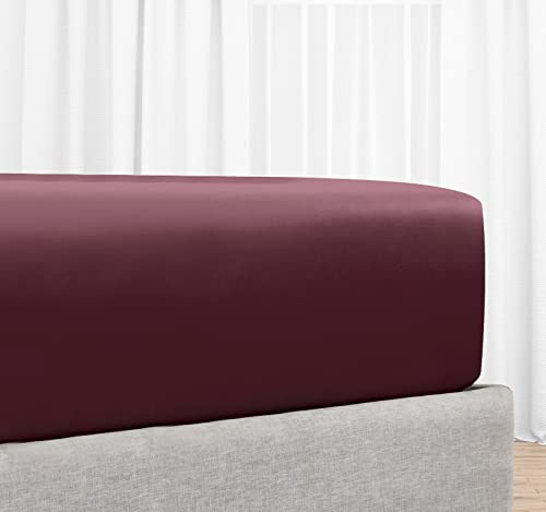 Queen Fitted Sheet Only Cotton Soft, 100% Cotton, 400 Sateen, No Pop-Off Elastic, Deep Pocket, Durable Bedding, Fitted Sheet with Head & Foot Tags (Queen, Burgundy Red)