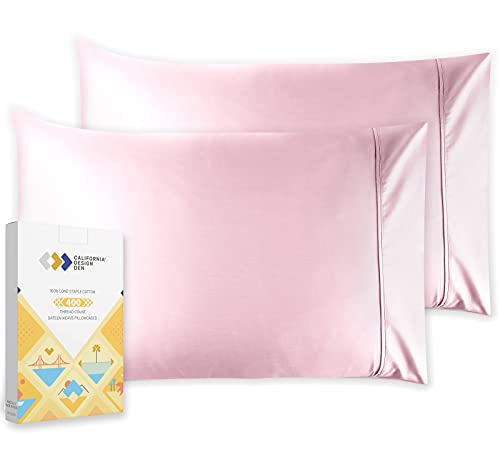 Pack of Standard Pillow Cases, Set of 2 Soft 100% Cotton Sateen, 400 Thread Count, Cool & Smooth Pillow Cases (Pink)