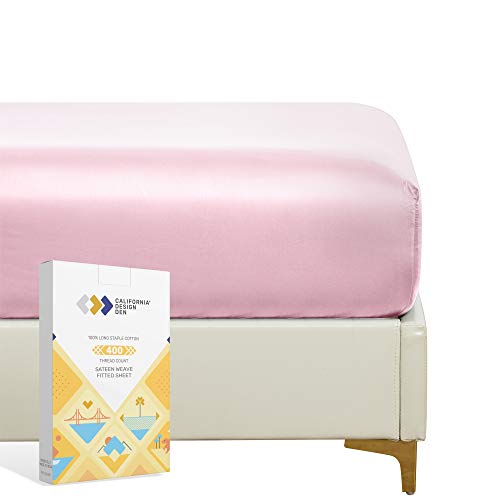 Soft Twin Size Fitted Sheet 100% Cotton 400 Thread Count, No Pop-Off Elastic, Deep Pocket, Durable Sateen Weave Sheet with Head & Foot Tags (Twin, Pink)