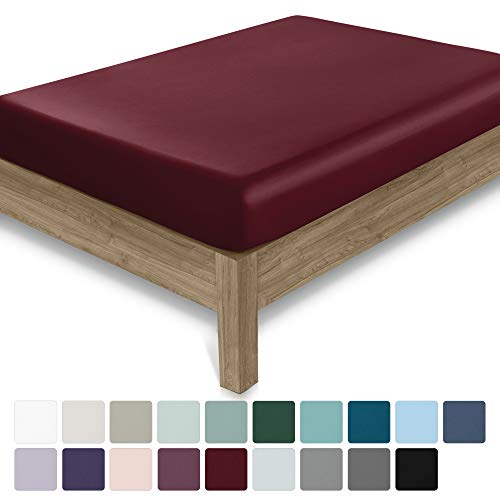 California Design Den Full Size Fitted Sheet Only - 1 Piece Pure Cotton Red Wine Bottom Sheet, 400 Thread Count Sateen Weave, Elasticized Deep Pocket Fits Low Profile Foam and Tall Mattresses