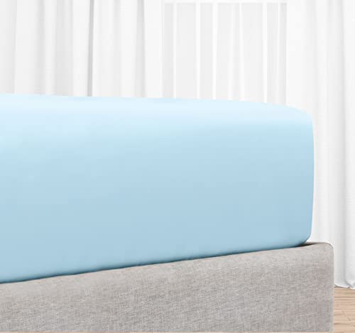 California King Sheet Fitted Soft, 100% Cotton, 400 Sateen, No Pop-Off Elastic, Deep Pocket, Durable Egyptian Quality Fitted Sheet with Head & Foot Tags (California King, Sky Blue)