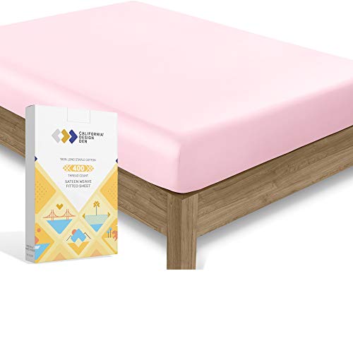 400 Thread Count 100% Cotton 1 Fitted Sheet Only, Long - Staple Combed Pure Natural Cotton Sheet, Soft & Silky Sateen Weave by California Design Den (Full, Pink)