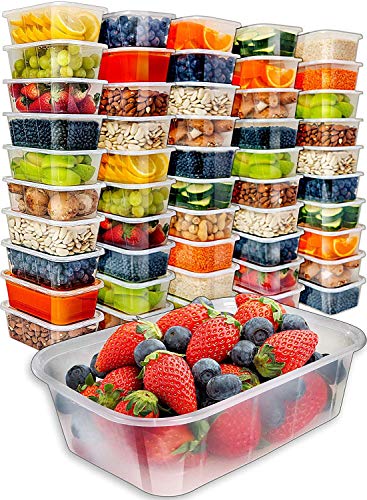 Book Cover Food Storage Containers with Lids (50 Pack, 25 Ounce) - Food Containers Meal Prep Plastic Containers with Lids Food Prep Containers Deli Containers with Lids Freezer Containers by Prep Naturals