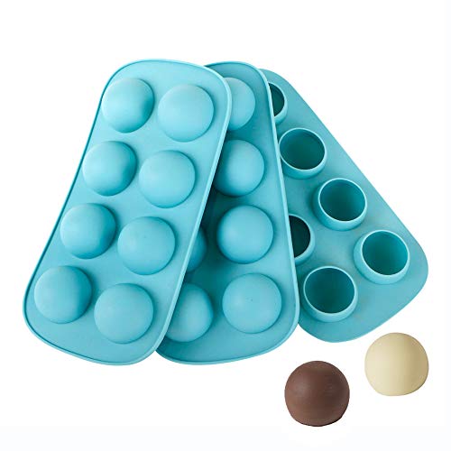 Webake Chocolate Candy Molds, Round Silicone Cordial Truffle Mold for Jello Pudding Ice Cube Peanut Butter Keto Fat Bomb, Sphere Baking Molds Set of 3
