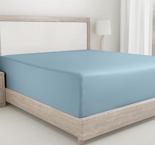 California Design Den 400 Thread Count 100% Cotton 1 Fitted Sheet, Long - Soft & Silky Sateen Weave (Twin XL, Sky Blue)