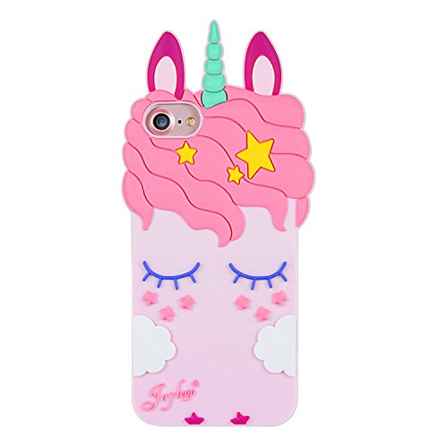 Joyleop Pink Unicorn Case for iPhone 8 7 6 6S 6G 4.7",Cartoon Soft Silicone Cute 3D Cool Fun Cover,Kawaii Unique Kids Girls Cases,Fashion Animal Character Shockproof Rubber Protector for iPhone 8/7/6