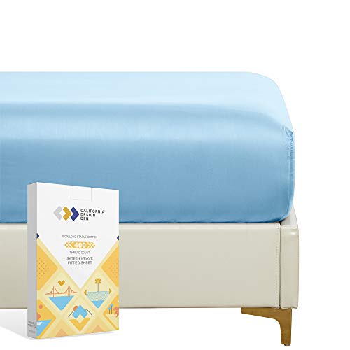 Soft Fitted King Size Sheets 100% Cotton 400 Thread Count, No Pop-Off Elastic, Deep Pocket, Durable Sateen Weave Bedding Sheet with Head & Foot Tags (King, Sky Blue)