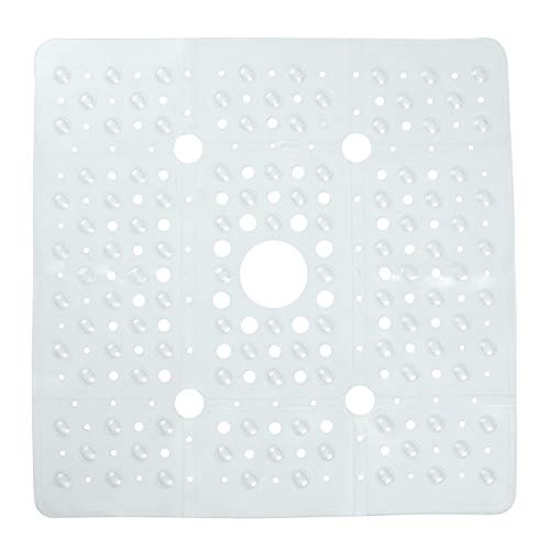 Book Cover SlipX Solutions Extra Large Clear Square Shower Mat Provides 65% More Coverage & Non-Slip Traction (69cm Sides, 100 Suction Cups, Great Drainage) - Clear