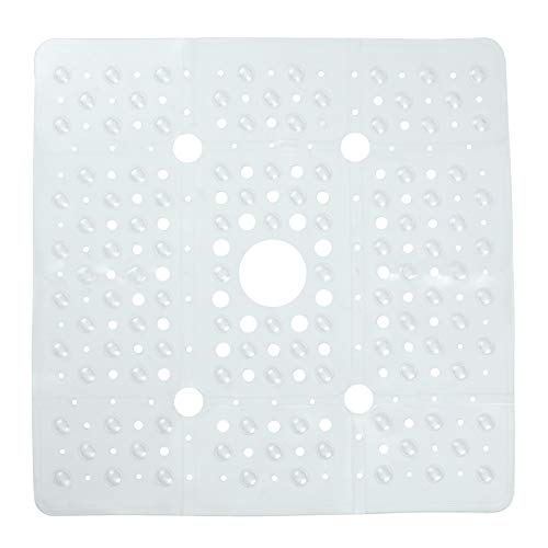 SlipX Solutions Extra Large Clear Square Shower Mat Provides 65% More Coverage & Non-Slip Traction (69cm Sides, 100 Suction Cups, Great Drainage) - Clear