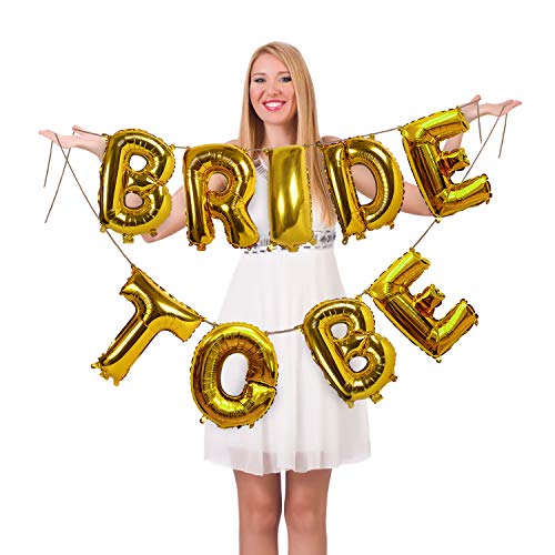 Treasures Gifted Gold Bride to Be Balloons - Mylar Foil Balloons - Gold Bride Balloons - Gold Bridal Shower Balloon Garland - 16 Inch Letter Balloons, Bride to Be Banner - Bachelorette Party Balloons