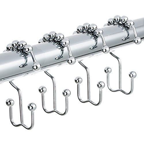 Book Cover TENOVEL Never Rust 304 Stainless Steel Double Shower Curtain Hooks for Bathroom Shower Curtain,Polished Chrome,Set of 12 Hooks