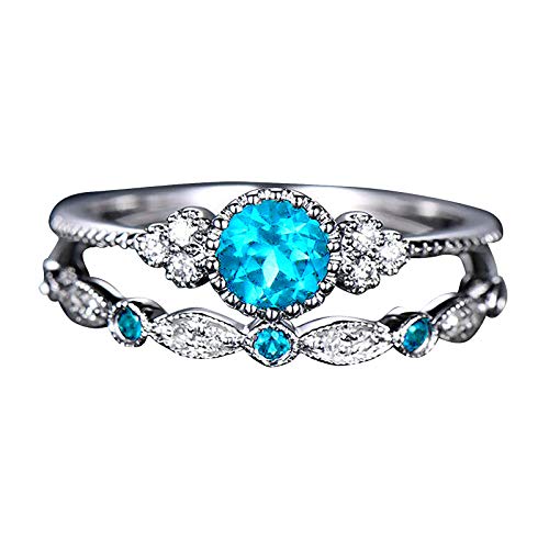 iLH Clearance Rings,2018 Women Natural Gemstones Birthstone Bride Wedding Engagement Princess Rings Jewelry Gift (Blue, 7)