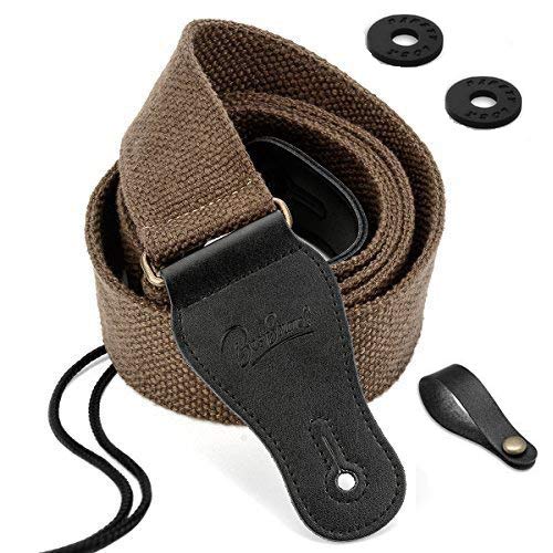 Book Cover BestSounds Guitar Strap 100% Soft Cotton Genuine Leather Ends Strap for Acoustic Guitar, Electric Guitar, Bass, Banjos & Mandolins (Coffee)