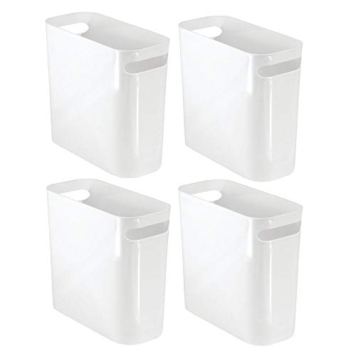Book Cover mDesign Slim Rectangular Trash Can Wastebasket, Garbage Container Bin with Handles for Bathrooms, Kitchens, Home Offices, Dorms, Kids Rooms - Pack of 4, 10 inch high, Shatter-Resistant Plastic, White