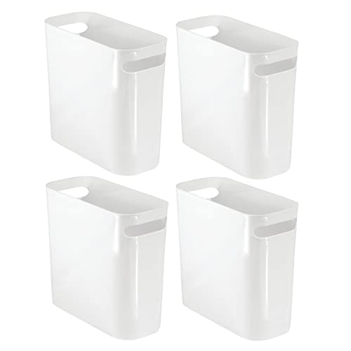 mDesign Slim Rectangular Trash Can Wastebasket, Garbage Container Bin with Handles for Bathrooms, Kitchens, Home Offices, Dorms, Kids Rooms - Pack of 4, 10 inch high, Shatter-Resistant Plastic, White