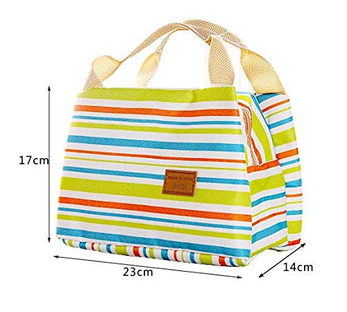 Geyou Lunch Bags,Insulated Cold Canvas Stripe Picnic Carry Case Thermal Portable Lunch Bag for Women Kids