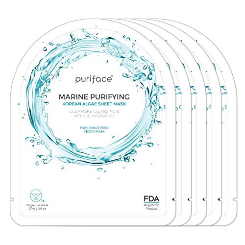 Puriface [Marine Purifying] Sheet Mask - Cleansing/Paraben Free/Pore Minimizing Vegan Facial Masks - 5 Pack