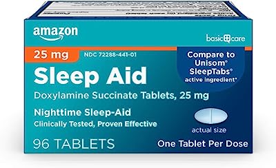 Book Cover Basic Care Sleep Aid, Doxylamine Succinate Tablets, 25 mg, 96 Count