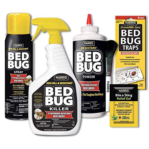 Book Cover Harris Bed Bug Killer Value Bundle Kit - 32oz Bed Bug Killer, 16oz Aerosol Spray, 4oz Bed Bug Powder w/ Brush, 4-Pack Bed Bug Detection Glue Traps and Bed Bug Bite Relief Gel