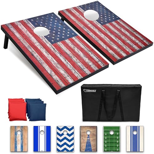 GoSports Classic Cornhole Set - Includes 8 Bean Bags, Travel Case and Game Rules (Choose Between Classic, American Flag, and Football Designs)