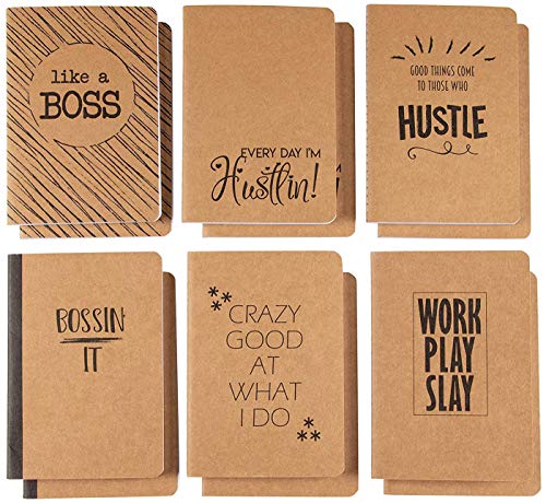 Kraft Notebook - 12-Pack Lined Notebook Journals, Pocket Journal for Travelers, Diary, Notes - 6 Different Funny Motivational Designs, Soft Cover, 80 Pages, Brown, 4 x 5.75 Inches