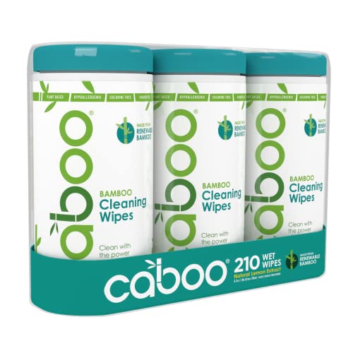 Caboo All Purpose Bamboo Cleaning Wipes, Eco Friendly Multi-Surface Kitchen Wipes - Apple Scented, 3 Canisters, Total of 210 Wipes