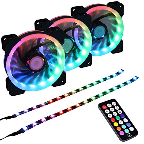 DS Addressable RGB 120MM PC Cases LED Fans with Controller for Computer, CPU Cooler, Radiators System (3Pack ARGB Fans, 2Pack LED Strips, 4TH GEN Hub Box, A Series)